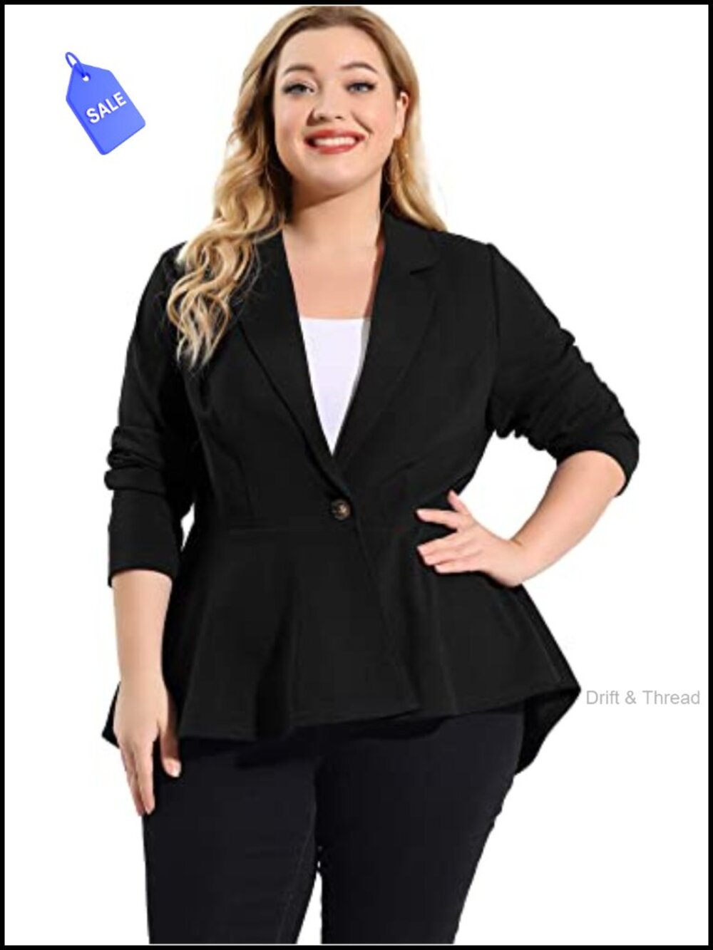 Plus Size Notch Lapel Peplum Blazer Button Up Work Business